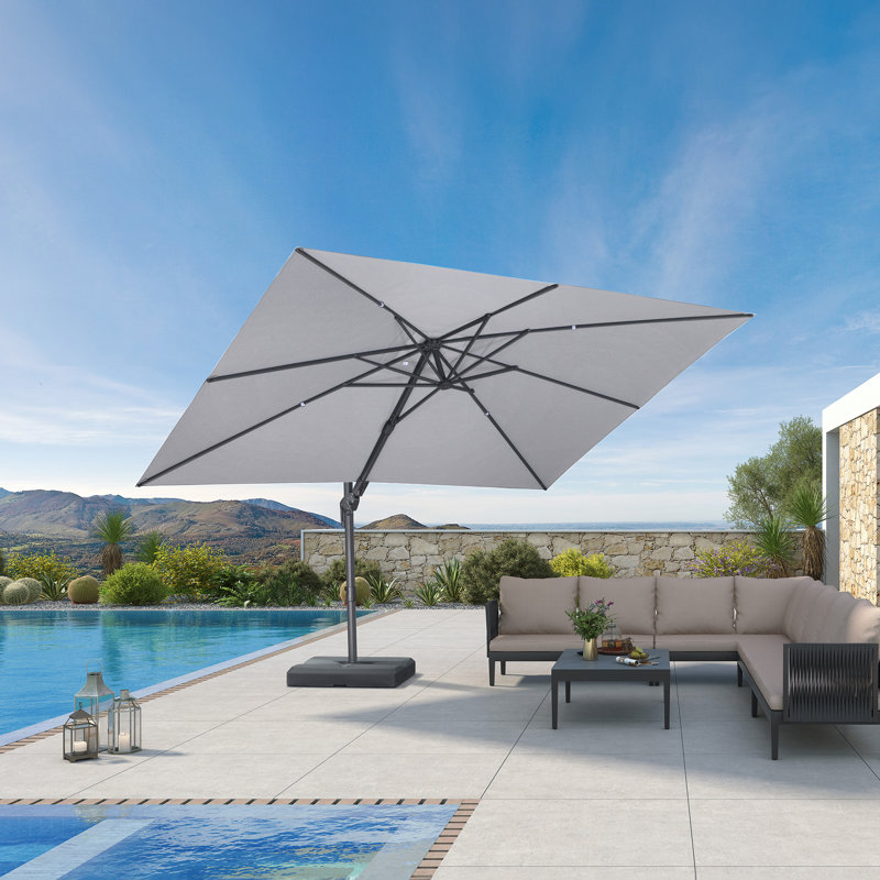 Parasol en porte-à-faux pivotant à 360 ° pivotant à gauche et à droite avec rotation à 360 degrés, Galet