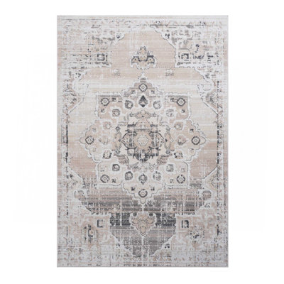 5X7 Cream/Beige /Medallion Non-Shedding Living Room Bedroom Dining Home Office Stylish And Stain Resistant Area Rug