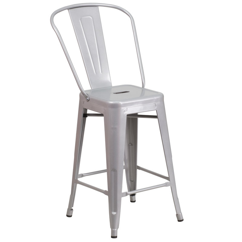 Tabouret de bar Iddings, Argent lustré, 4, Tabouret de comptoir (siège d'une hauteur de 24 p