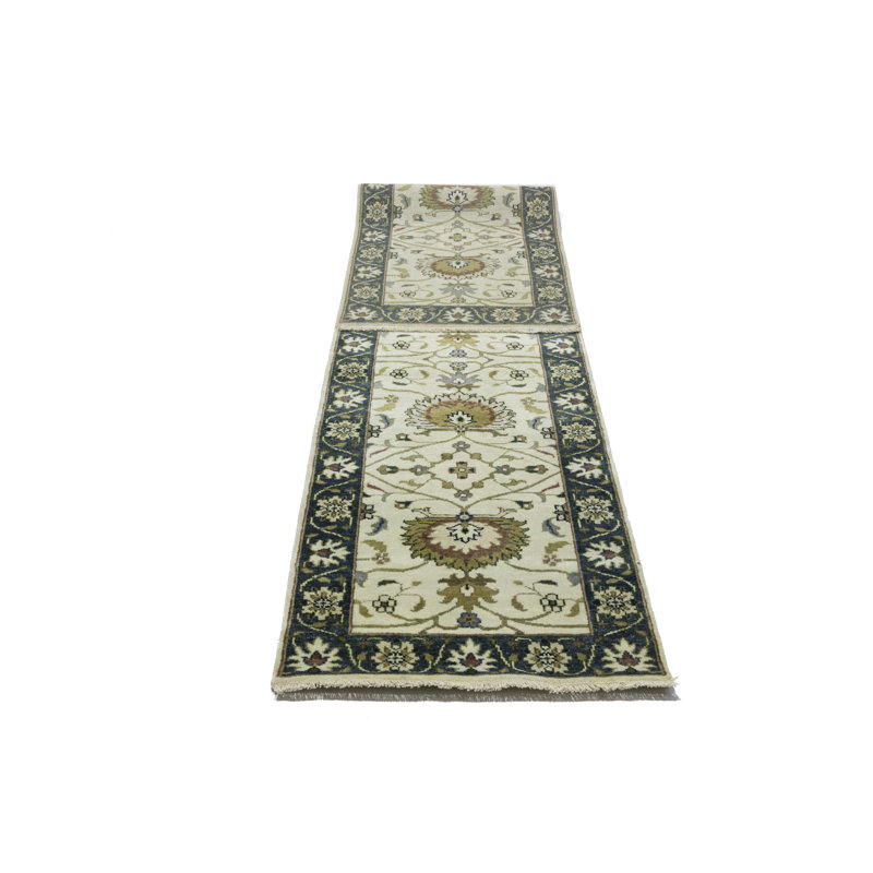 Tapis de couloir crème en laine noué à la main 2 pi 6 po x 11 pi 11 po Floral