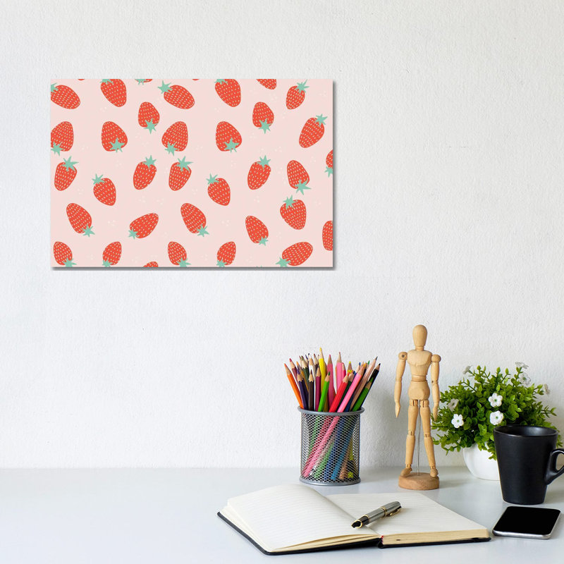 Strawberry Pattern - Wrapped Canvas Painting, 20.32 cm H x 30.48 cm W