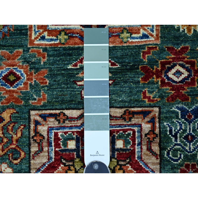 Super Kazak afghan 2 pi 10 po x 4 pi, super Kazak afghan avec motif de médaillons géométriques, noué à la main, colorants végétaux, laine pure, échantillon, tapis, tapis oriental