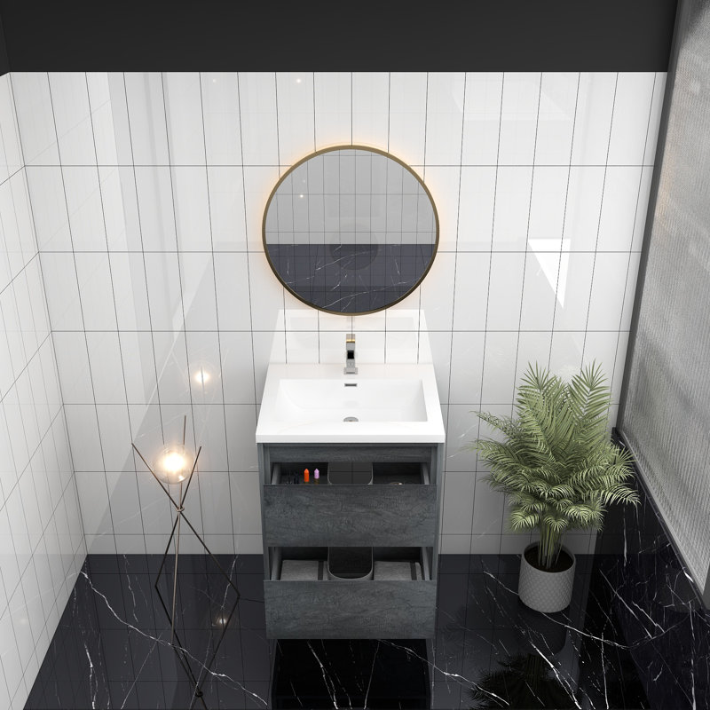 Meuble-lavabo mural 24 po Jack en chêne teck avec lavabo en acrylique renforcé Jack, Chêne fumé