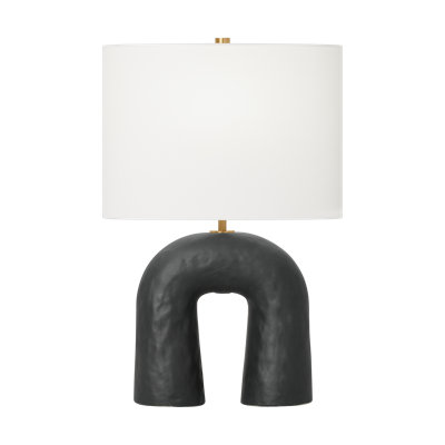 Lampe de table 1 lumière Hable Mcconnell au fini céramique noire avec abat-jour en tissu de lin blanc