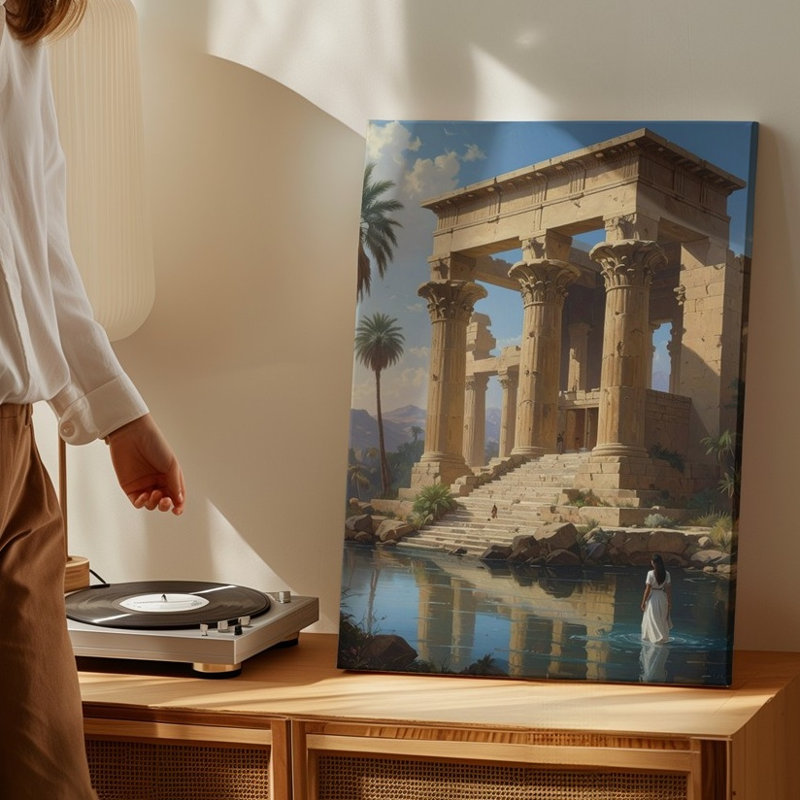 Canvas Ancient Egyptian Temple Canvasserene Reflection On The River Wall Art, 9" H x 12" W