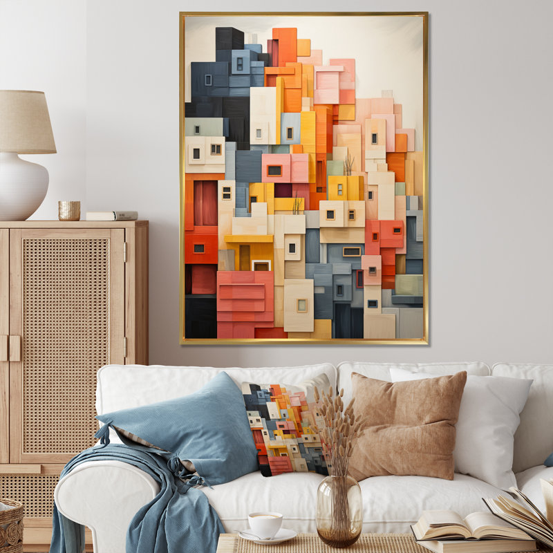 «Kyndall Constructivism», reproduction sur toile, Cadre flottant doré, H 44 po x l 34 po x P 1,5 po