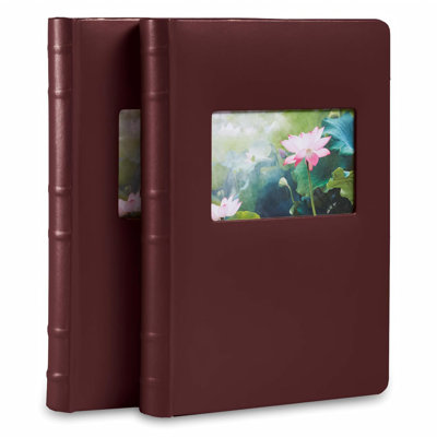 Albums photo en cuir reconstitué, album photo multiformats (5x7 et 4x6 emplacements), album photo sans acide (4x6 : 300 photos ou 5x7 : 100 photos), 50 pages soudées recto verso, lot de 2 (bordeaux).
