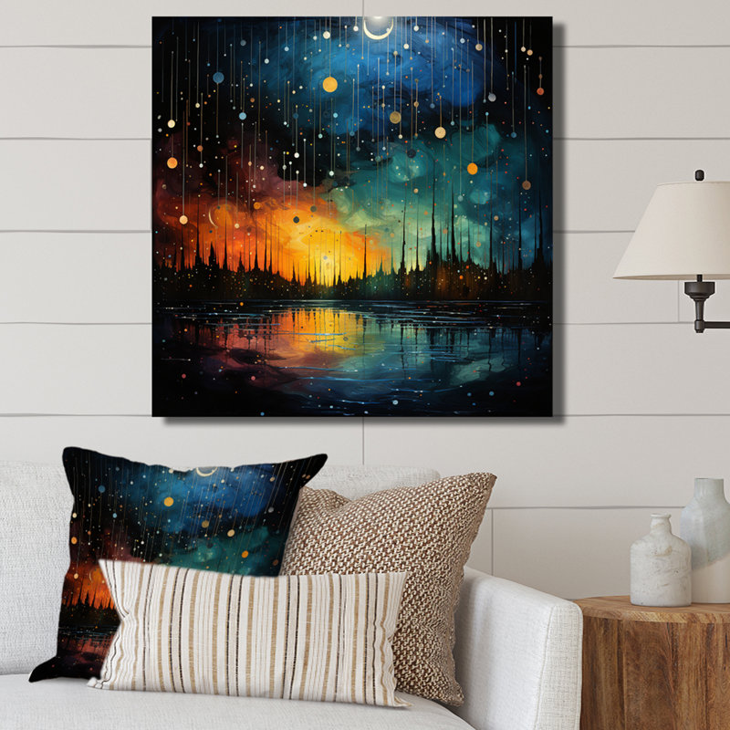 Meteors Celestial And Pointillism I - Asteroids Canvas Print, H 16 po x l 16 po x P 1 po, Toile tendue