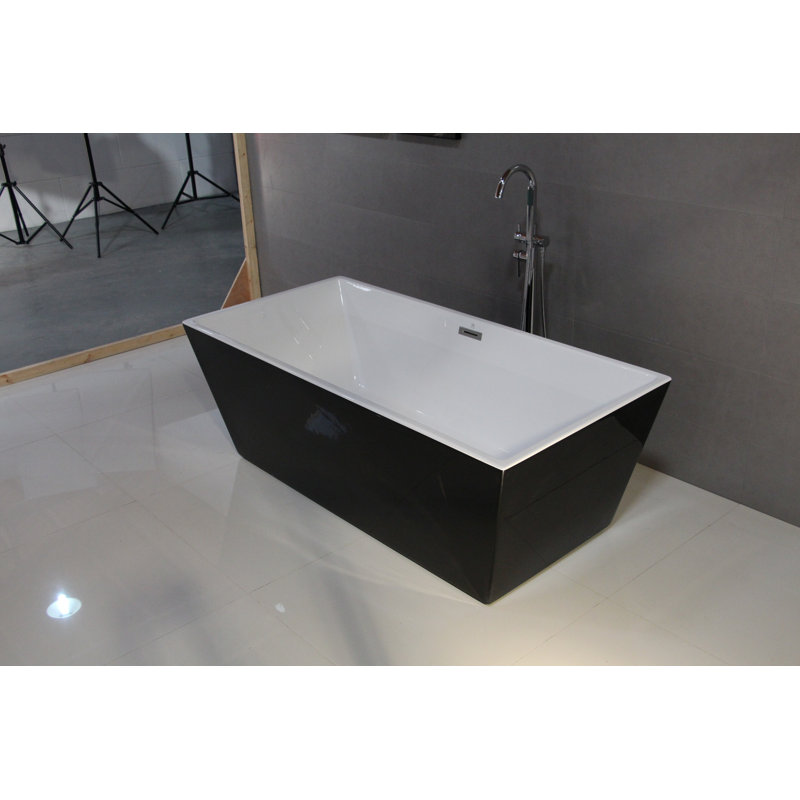 Baignoire de trempage autoportante en acrylique 59 po. X 30 po., Noir brillant / blanc