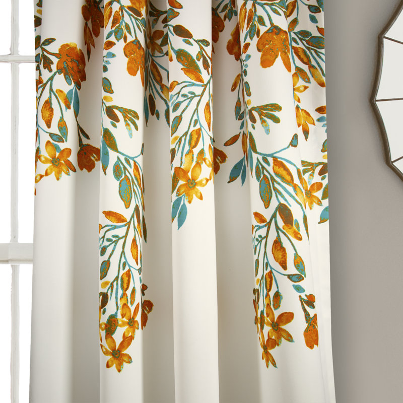 Tangerine Floral Vine Blackout Polyester Window Curtains