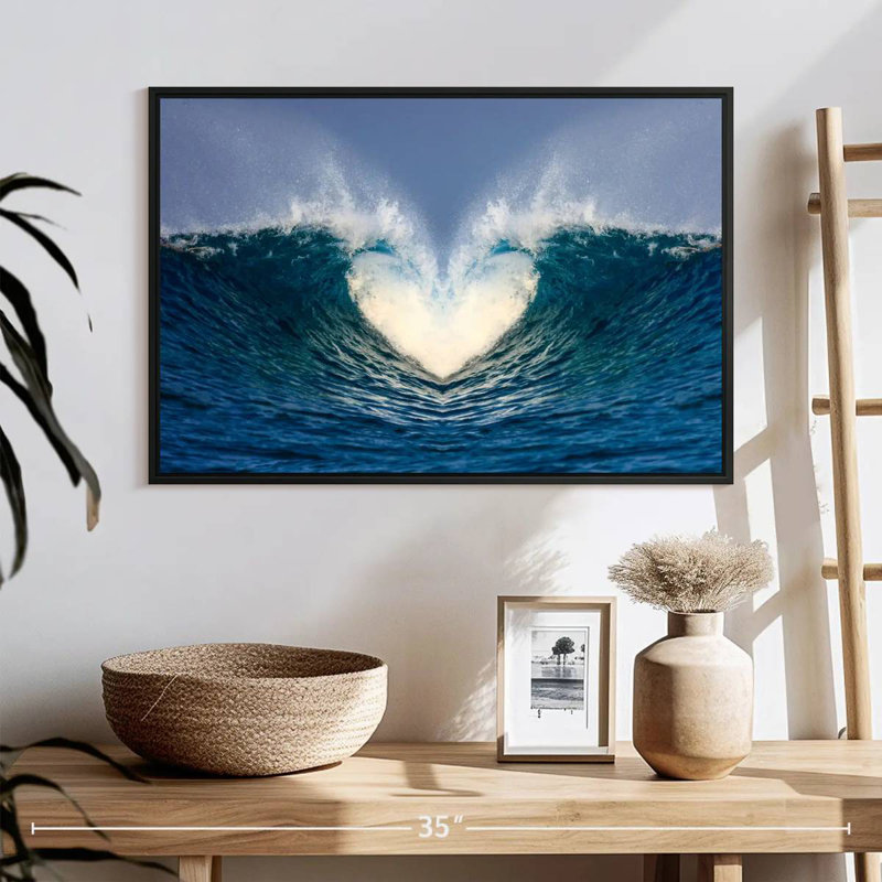 Vague de cœur océanique, 25 po x 17 po, Cadre flottant noir