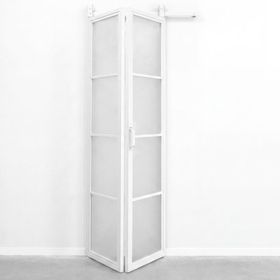 Single Bi-Fold White Door With Frosted Glass