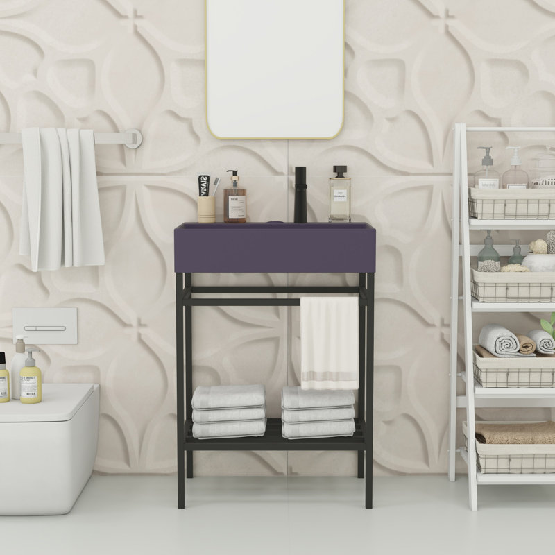 Meuble-lavabo 24 po avec lavabo, Noir, Blanc