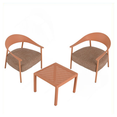 Holiday - Modern 2-Piece Accent Chair Set With Coffee Table – Apricot  PP & Steel Frame Sofa Set, Soft Cushioned Seating For Living Room, Lounge, Balcony (2 Chairs + 1 Table)