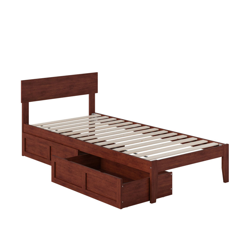 Lit plateforme avec rangement en bois Valeria Premium, Noyer, Simple TG
