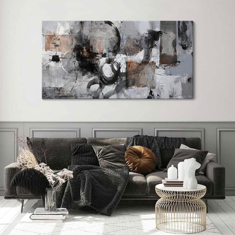 Black Abstract Canvas Wall Art Living Room Gray And White Wall Decor Paintings For Wall Decorations Modern Wall Decor For Bedrooms Large Framed Artwork For Walls 24×48IN