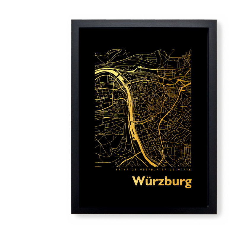 Würzburg Map - Single Picture Frame Print, 42.5cm H x 32.5cm W x 3.5cm D