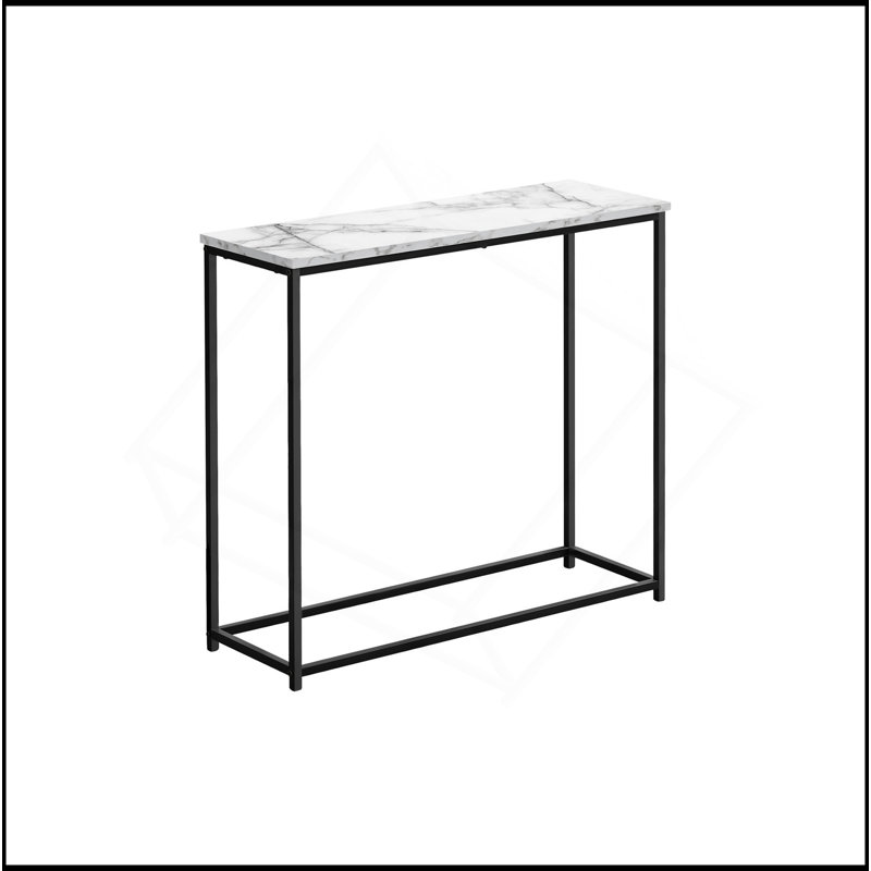 Accent Table, Console, Entryway, Narrow, Sofa, Living Room, Bedroom, White Marble Look Laminate, Black Metal, Contemporary, Modern