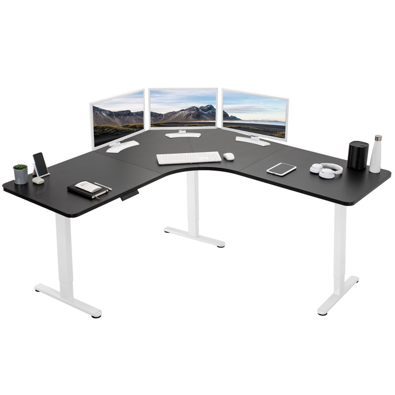VIVO Electric 71" x 71" Curved Corner Stand Up Desk (E3CB2 Series), Black/White