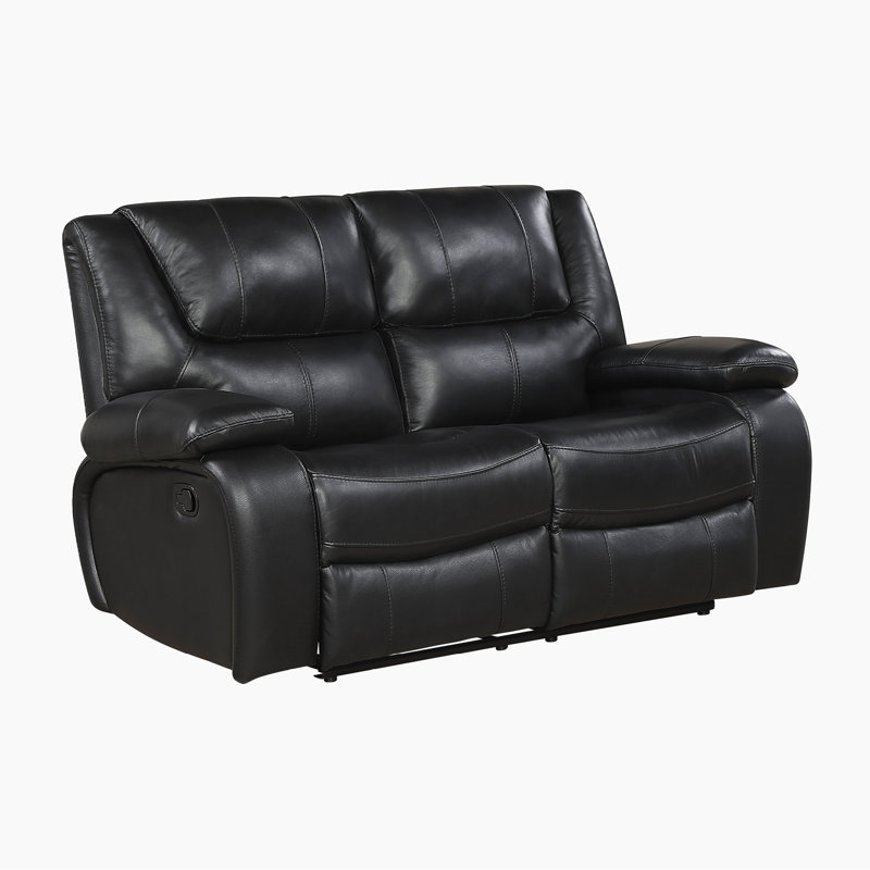 Ensemble de salon double inclinable 2 pièces en cuir fleur Aulander, Noir