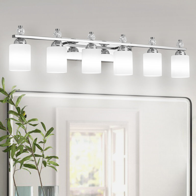 Luminaires de meuble-lavabo en verre Mid-Century E26, 6 lumières, Chrome chrome