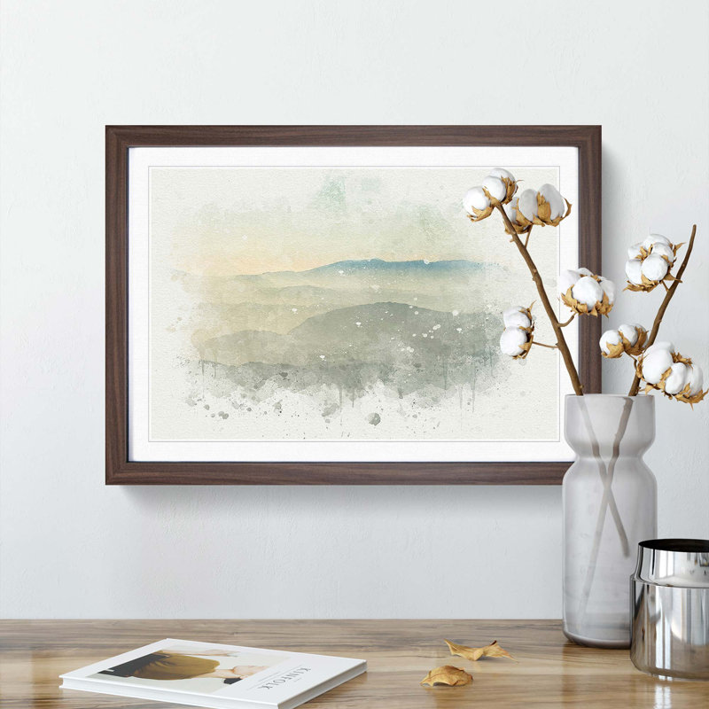 Mist over Snowdonia in Wales - Picture Frame Graphic Art Print on MDF, 27cm H x 36cm W x 2cm D, Walnut Framed