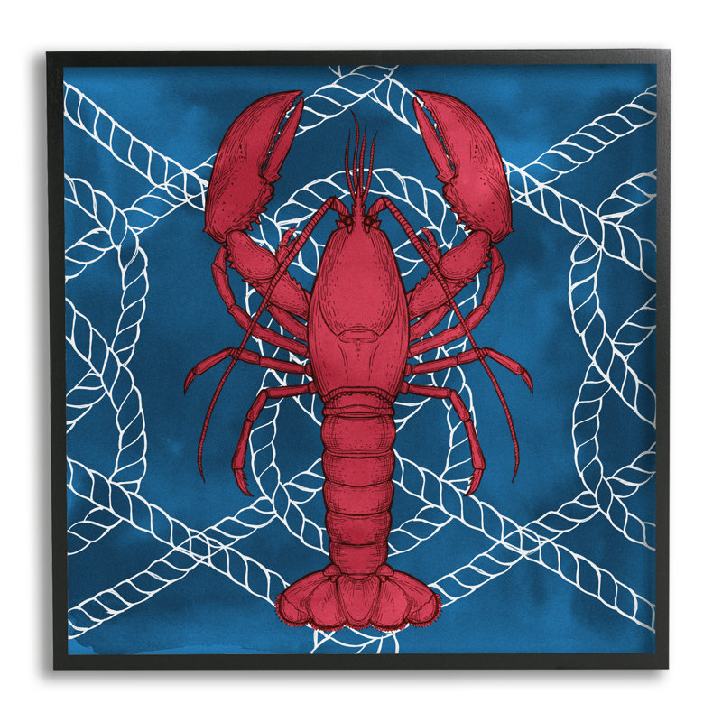 «Red Lobster Outline Rope Motif Ocean Life», estampe numérique texturée par Ziwei Li, L 12 po x H 12 po