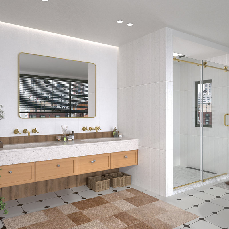 Cosy 48 in. W x 36 in. H Rectangular Modern Framed Wall Bathroom Vanity Mirror in Brushed Gold, Gold, 36" x 48"