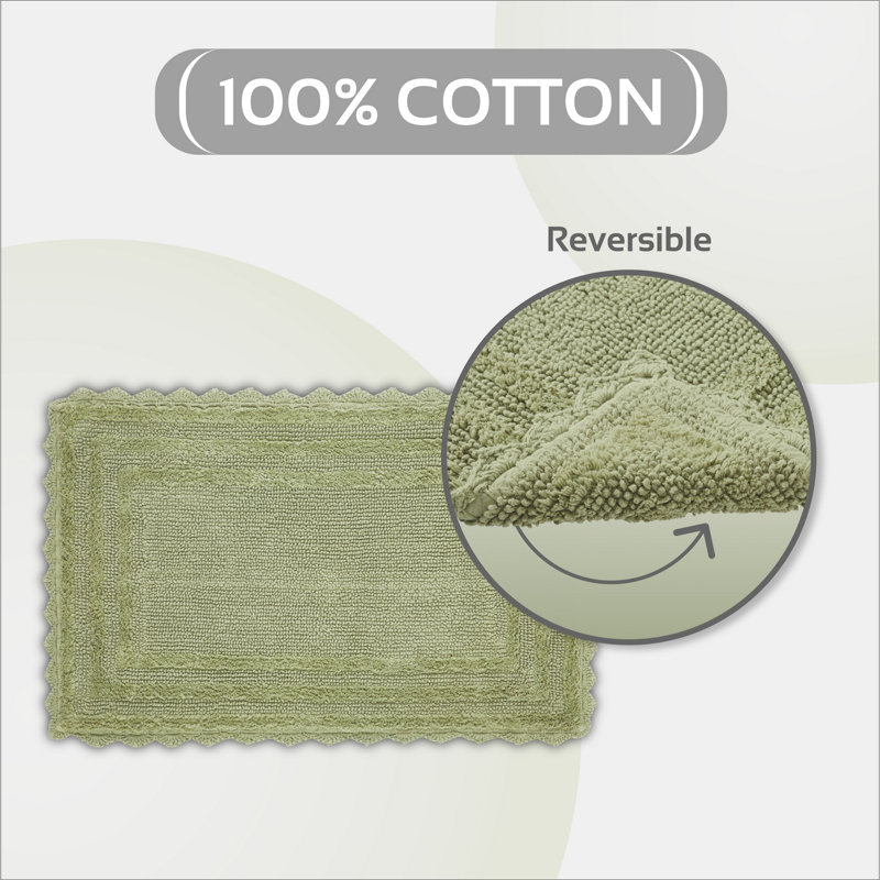 Rasika 100% Cotton Tufted Reversible Bathroom Rug, Super Absorbent and Extra Soft Machine Washable Bath Rug Ideal for Shower and Tub Areas