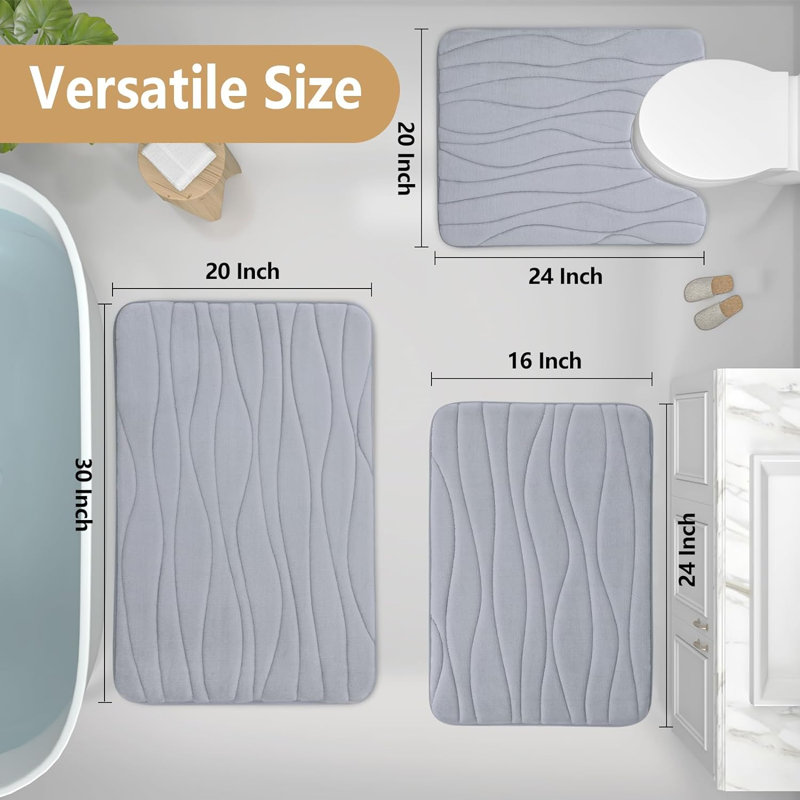 Zel Memory Foam Non-Slip Bath Rug, Gray