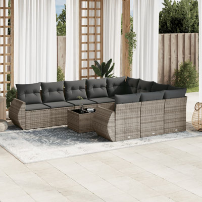 Vidaxl Garden Sofa Set PE Rattan, Powder-Coated Steel, Tempered Glass