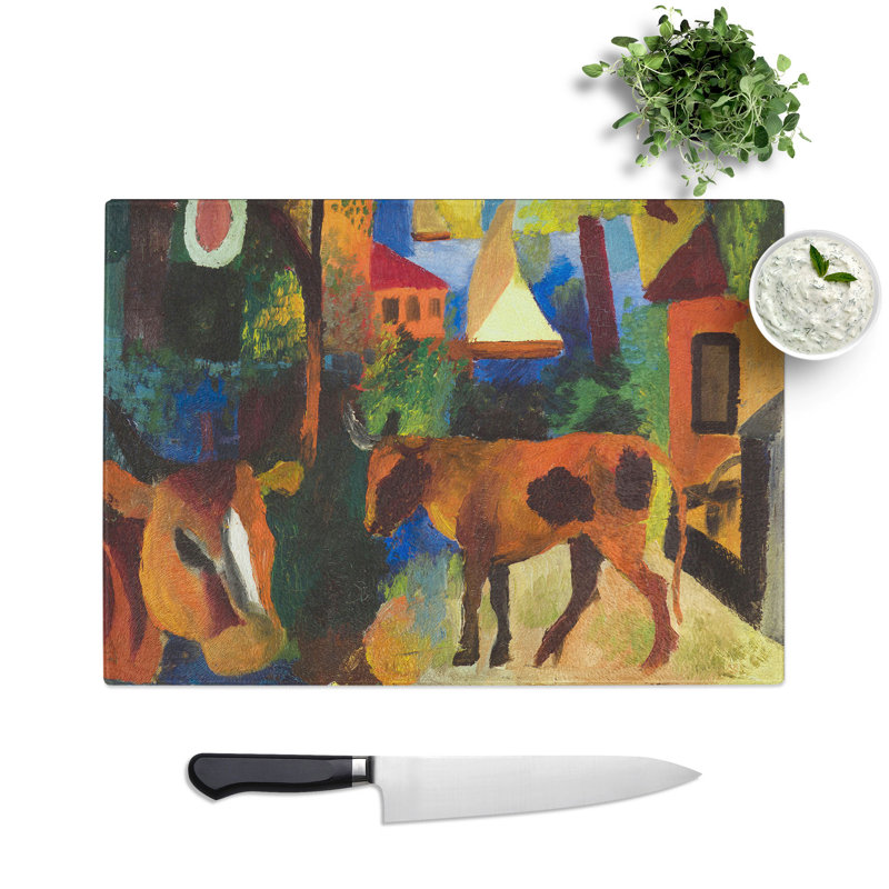Landscape with Cows by August Macke Chopping Board, 0.4cm H x 28.5cm W x 39cm L