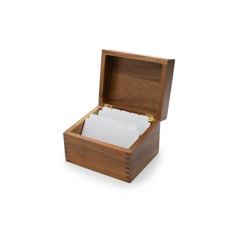 Acacia Wood Recipe Box With Divider Tabs, 2 Compartment, Single