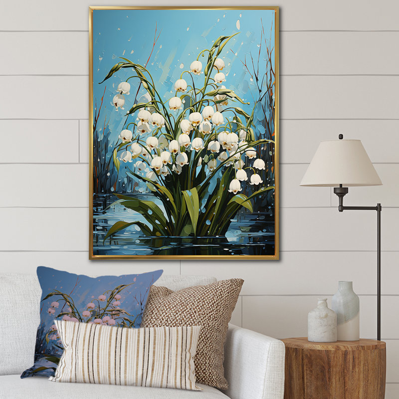 «Green Snowdrops», art mural sur toile, H 32 po x l 16 po, Cadre flottant doré