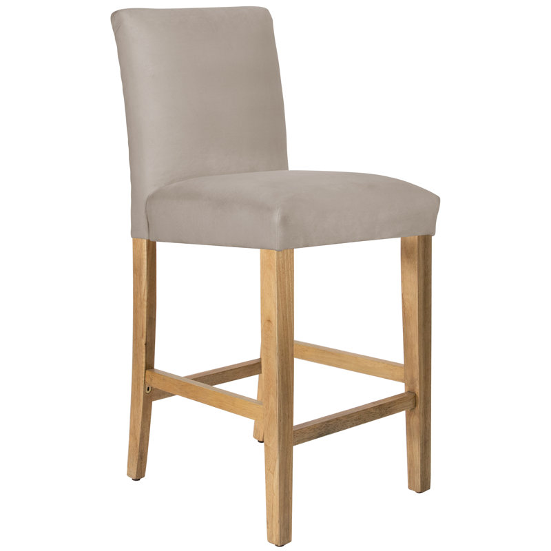 Hadrien Bar & Counter Stool, Bar Stool (31” Seat Height), Natural Wood, Bella Light Grey Performance Velvet