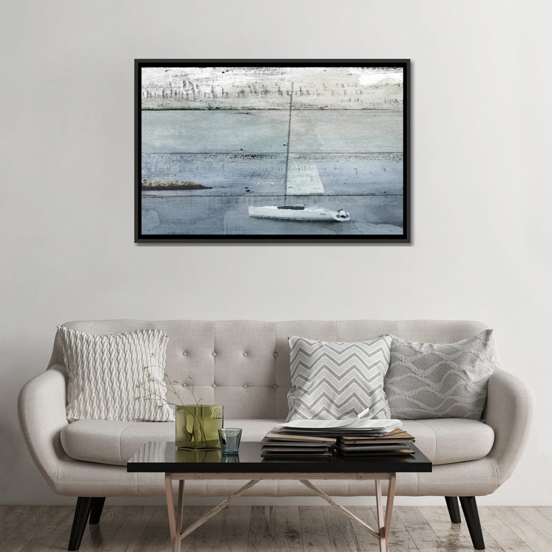 La Barque Neptune by Irena Orlov - Print on Canvas, 32" H x 48" W x 1.5" D, Black Framed Canvas, No Mat