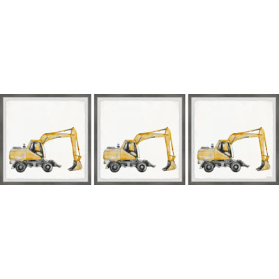 Kenisha Backhoe 3-Piece Framed Print Set