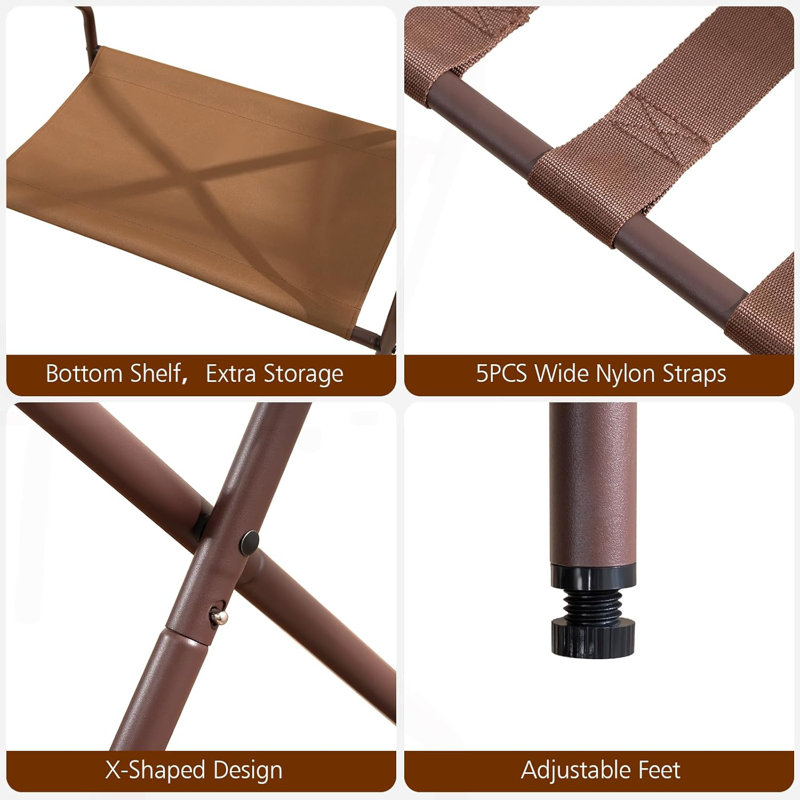 Bronze Foldable Luggage Rack with Storage Shelf, Set of 2