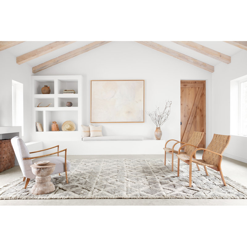 HYGGE Hand Knotted Wool Geometric Area Rug in Smoke/Taupe, Rectangle 2' x 3'