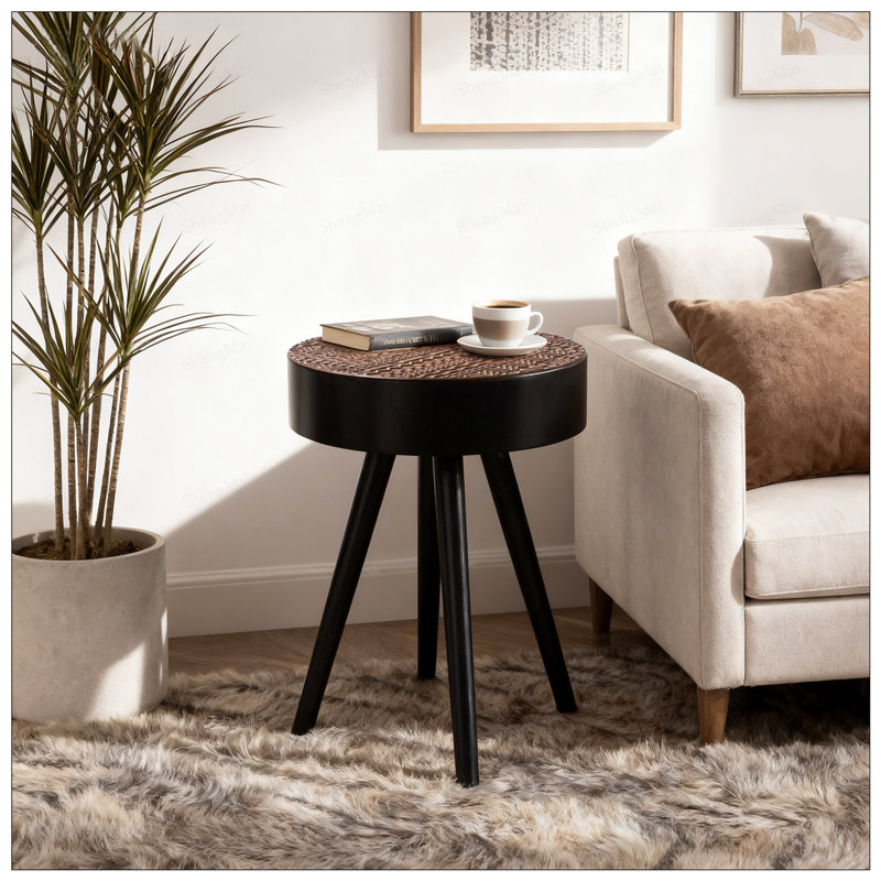 Table basse ronde à plateau sculpté, multifonctionnelle et compacte pour les petits espaces, table de chevet moderne, idéale pour le salon et la chambre à coucher