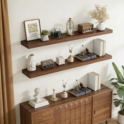 Tablettes flottantes pour mur, ensemble de 2 avec supports invisibles de 55 po, tablette murale en bois rustique de 8 po de profondeur pour le salon, la cuisine, le rangement de la salle de bain et l'affichage