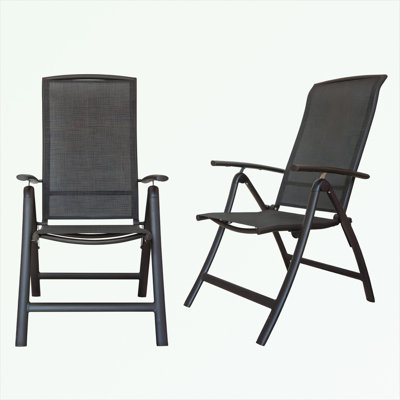 Aluminium Frame Patio Folding Chairs Set of 2 with Adjustable High Backrest