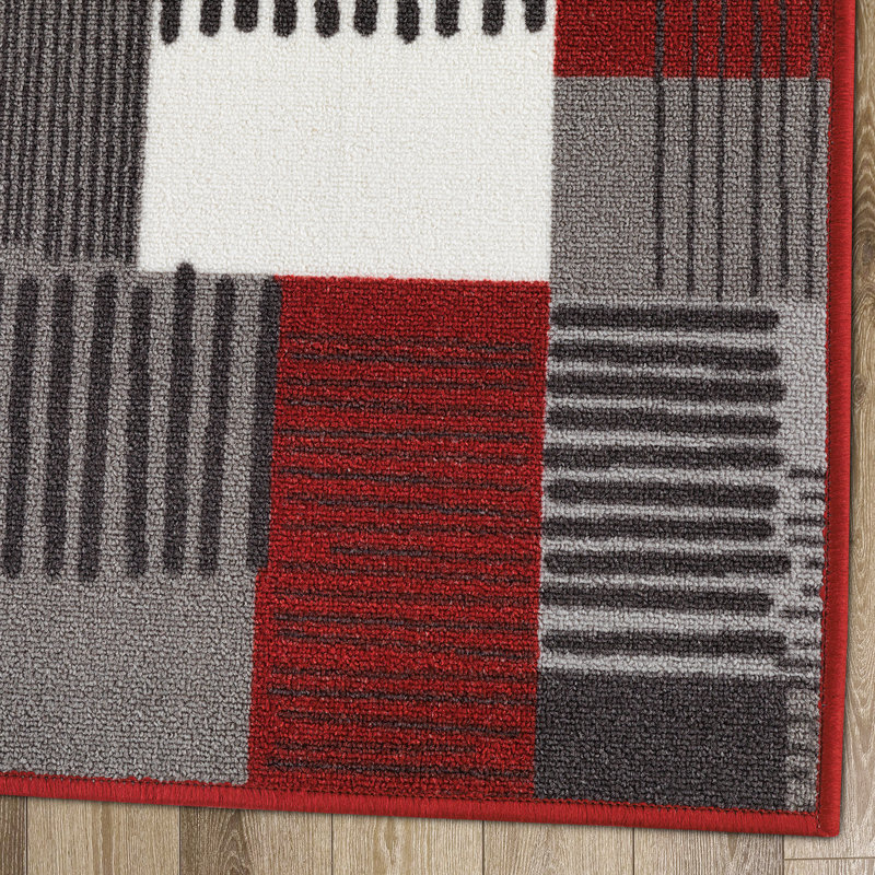 Tapis en polypropylène tissé à la machine Catarcio en rouge / gris / blanc, Rectangle 2 pi x 3 pi