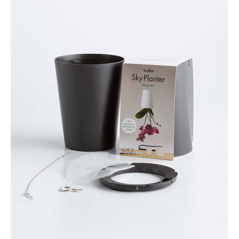 Grand pot à fleurs recyclé suspendu, Noir, H 6 po x l 4,75 po x P 4,75 po