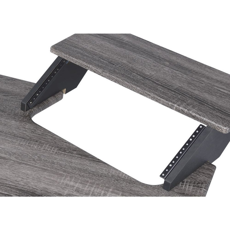 Caicedo Curved Metal Base Computer Desk, 37" H x 83" W x 31" D, Black Oak