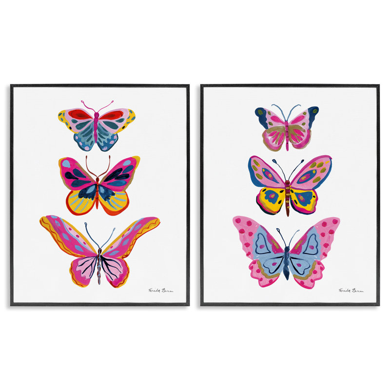  «Bright Flutter Butterflies», ensemble de 2 giclées par Farida Zaman, H 20 po x l 16 po, Giclée encadrée noir minuit