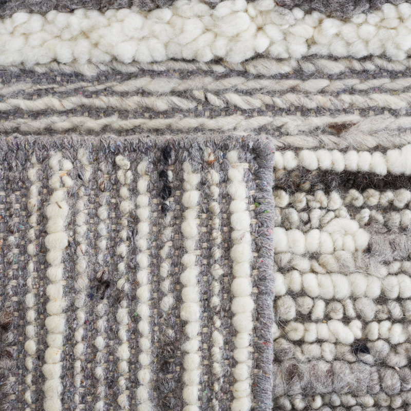 Tapis abstrait en laine / coton tissé à la main Laniyia en gris / ivoire, Rectangle 5 pi x 8 pi