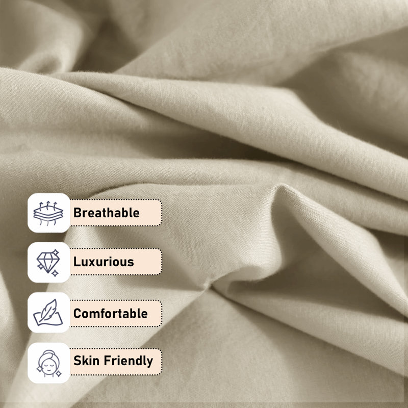 Plain Duvet Cover Complete Bedding Set - Duvet, Fitted Sheet with Matching Pillowcases, Beige
