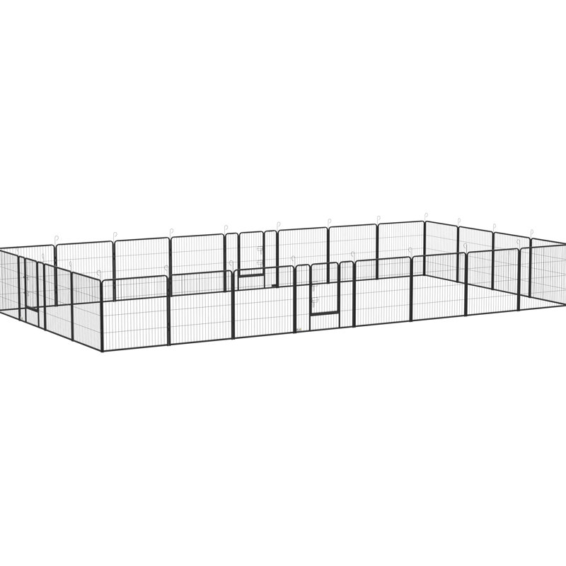 Parc pour chien, 24 panneaux, porte verrouillable, utilisation intérieure / extérieure, acier gris, piquets de sol et clôture de porte sécurisée, petits chiens moyens personnalisables, portes à trois étages
