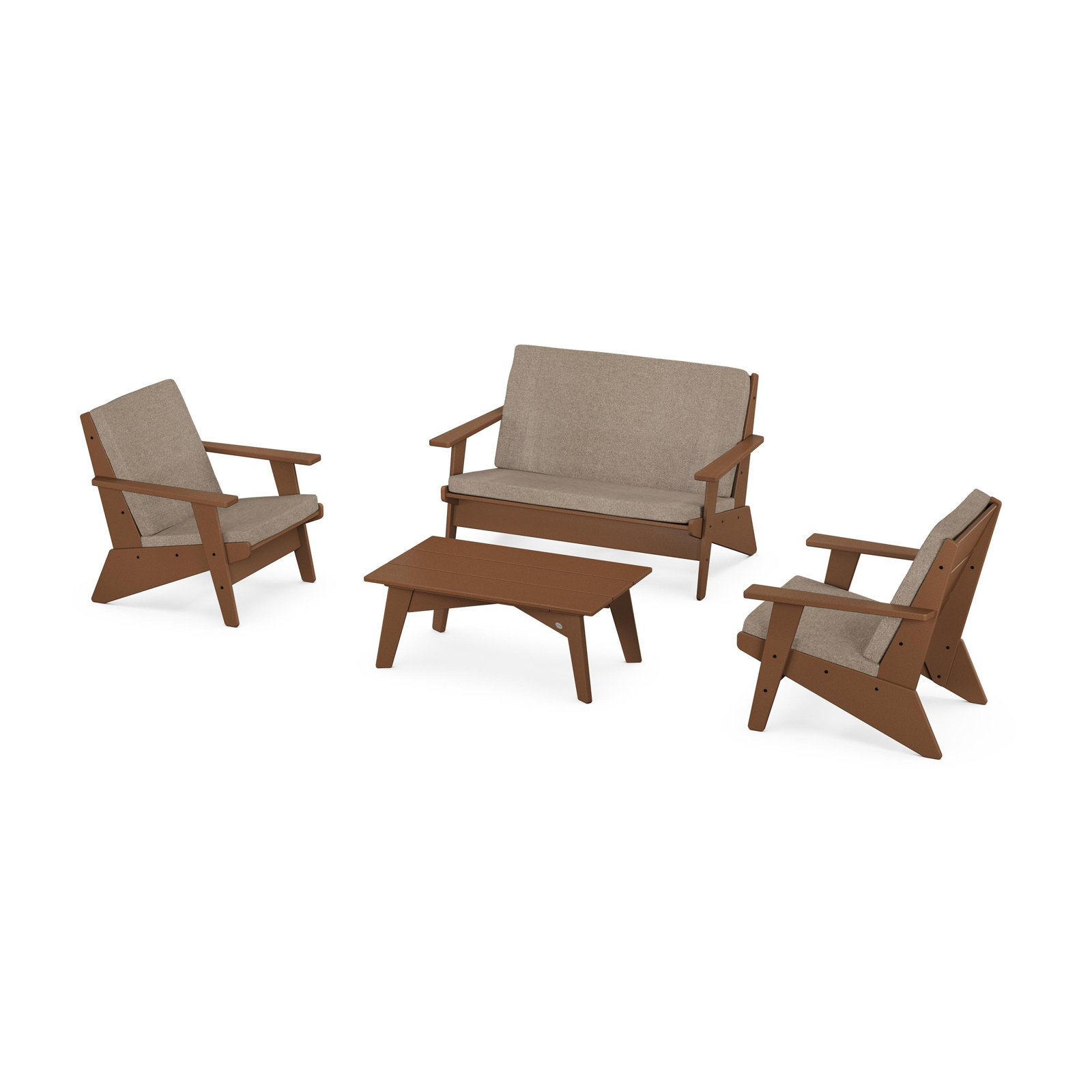 Riviera Modern Lounge 4-Piece Set, Spiced Burlap, Teak